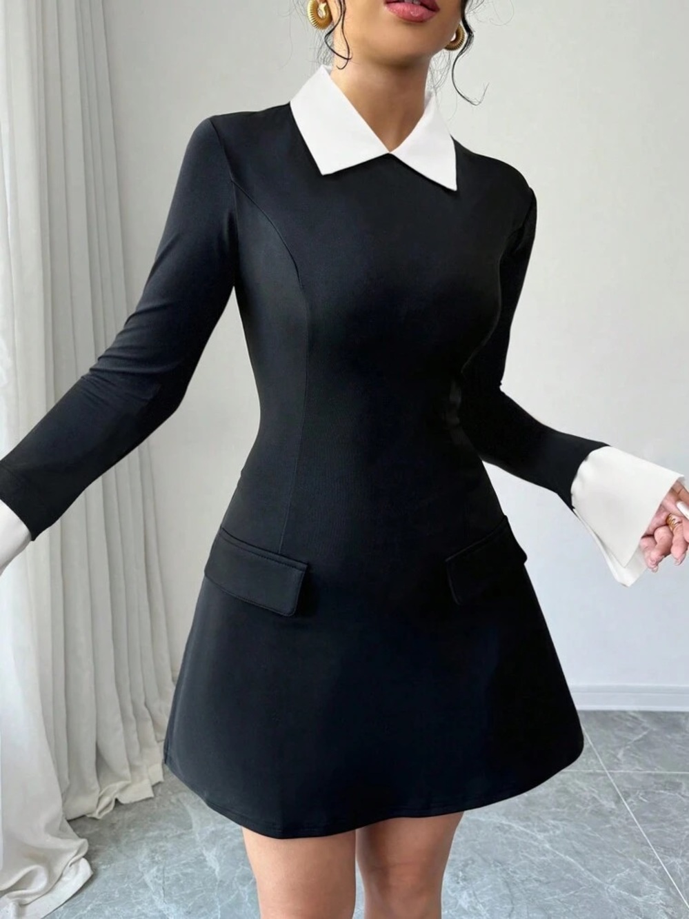 Black Long-Sleeve A-Line Dress